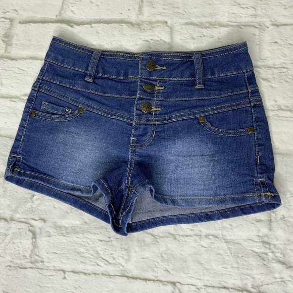 New Blue Spice Denim Jean Shorts Womens 0 Button Fly 5 pocket design - Picture 1 of 5
